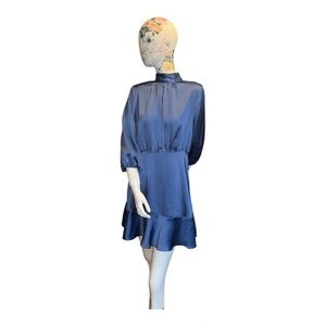 VICI Call me Angel textured blue satin mini dress in denim blue, Size M,